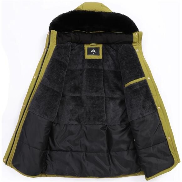 Women's Winter Down Coat Thicken Fleece Lined Lime - Picture 3 of 4